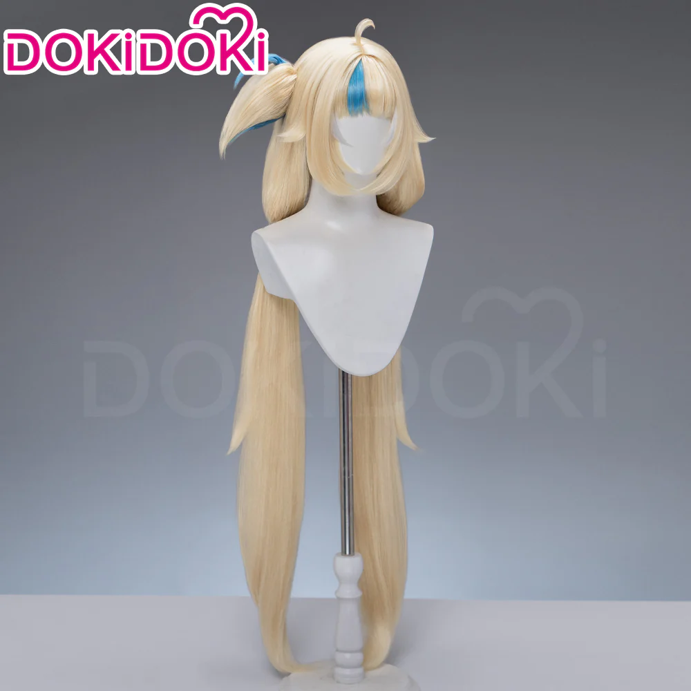 DokiDoki Vtuber Cosplay Sameko Saba Wig Long Blond Hair Blue Highlight Twin Tails - Image 3
