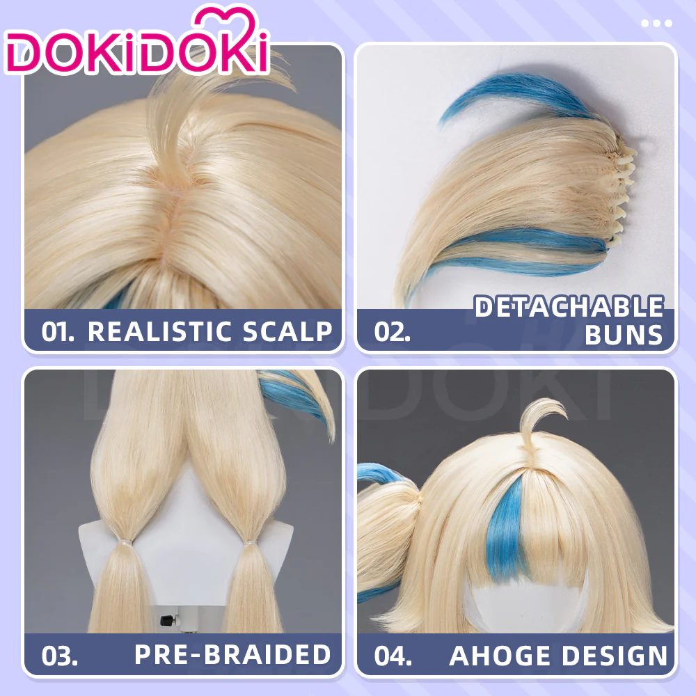 DokiDoki Vtuber Cosplay Sameko Saba Wig Long Blond Hair Blue Highlight Twin Tails - Image 4