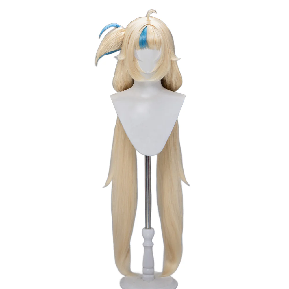 DokiDoki Vtuber Cosplay Sameko Saba Wig Long Blond Hair Blue Highlight Twin Tails - Image 5