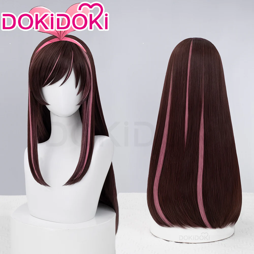 【Ready For Ship】DokiDoki Vtuber Kizuna AI Cosplay Wig Long Straight Brown Pink Hair