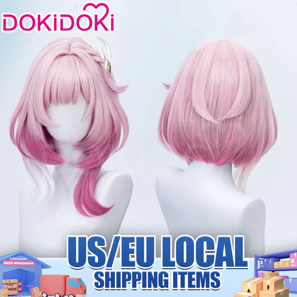 【EU LOCAL SHIPPING 】DokiDoki Game Honkai: Star Rail Cosplay Cyrene Wig Short Curly Light Dark Pink Gradient Hair / Head Accessory Set