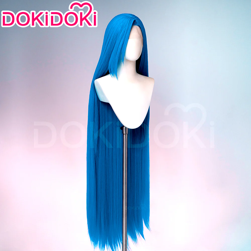 【Front Lace】【130 CM】DokiDoki Anime Game Cosplay Wig Long Straight Blue Hair - Image 3