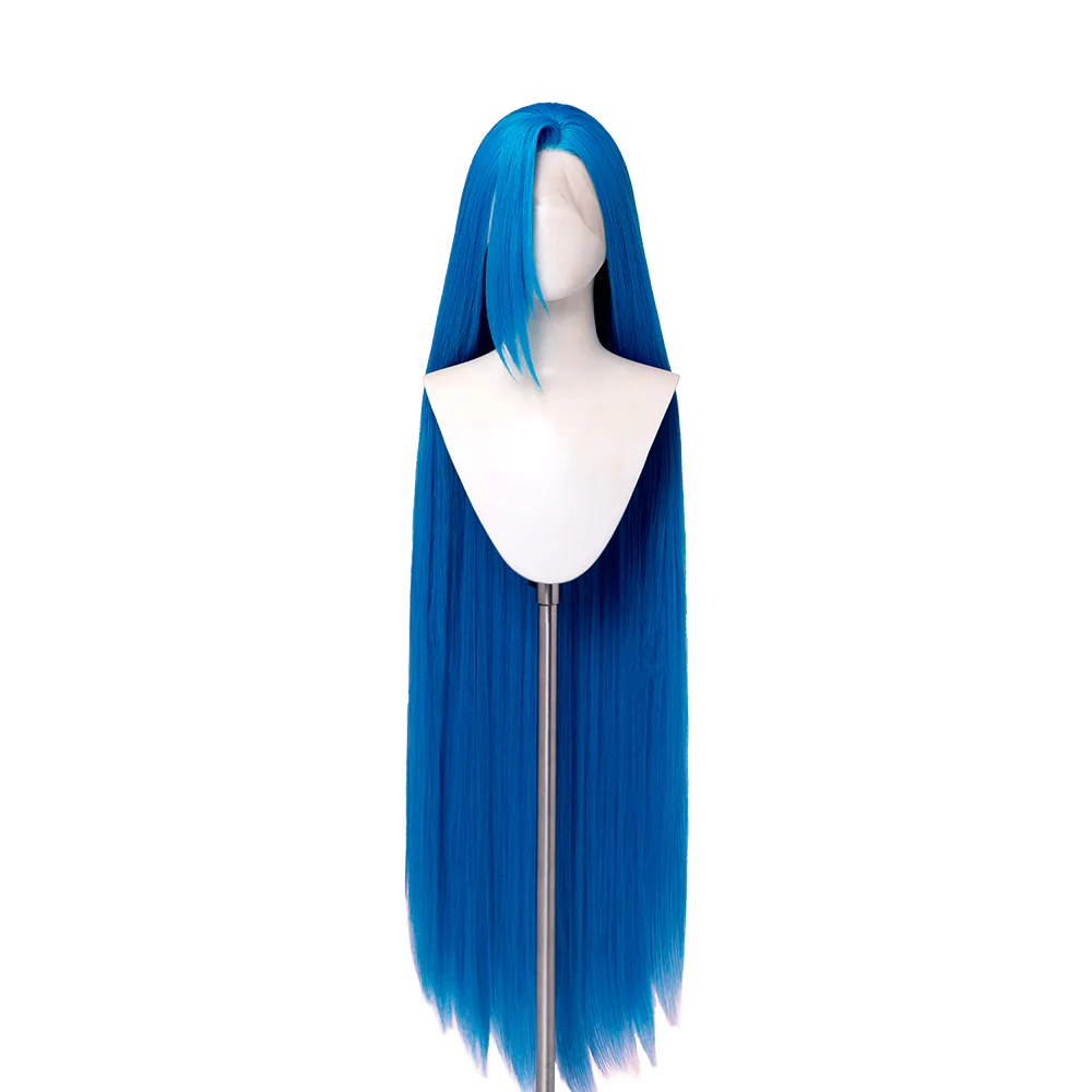 【Front Lace】【130 CM】DokiDoki Anime Game Cosplay Wig Long Straight Blue Hair - Image 5