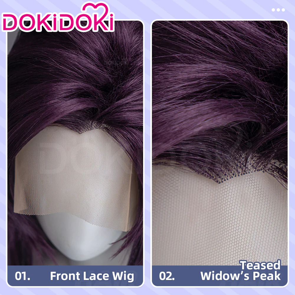 【Front Lace】DokiDoki Game Cosplay Long Straight Purple Hair - Image 4