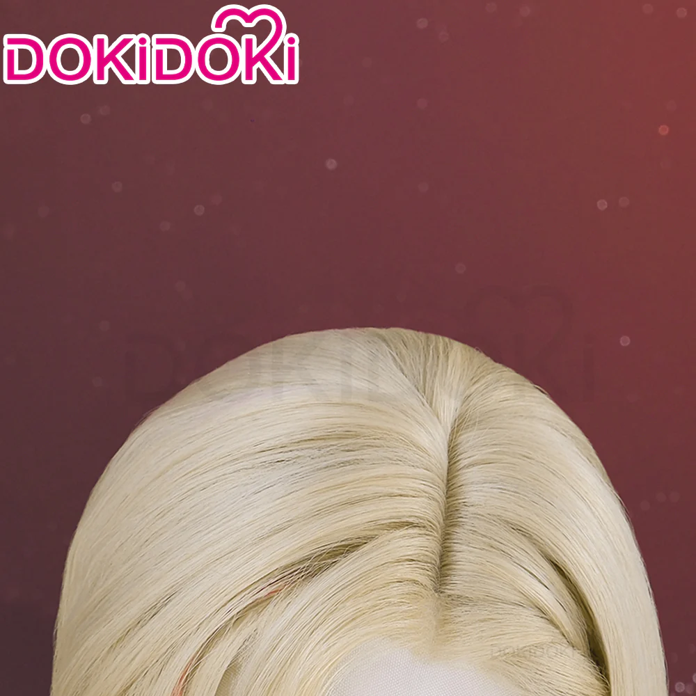 【Ready For Ship】【Front Lace】DokiDoki Game Genshin Impact Cosplay Fontaine Lyney Wig Short Silver Red Highlight - Image 4