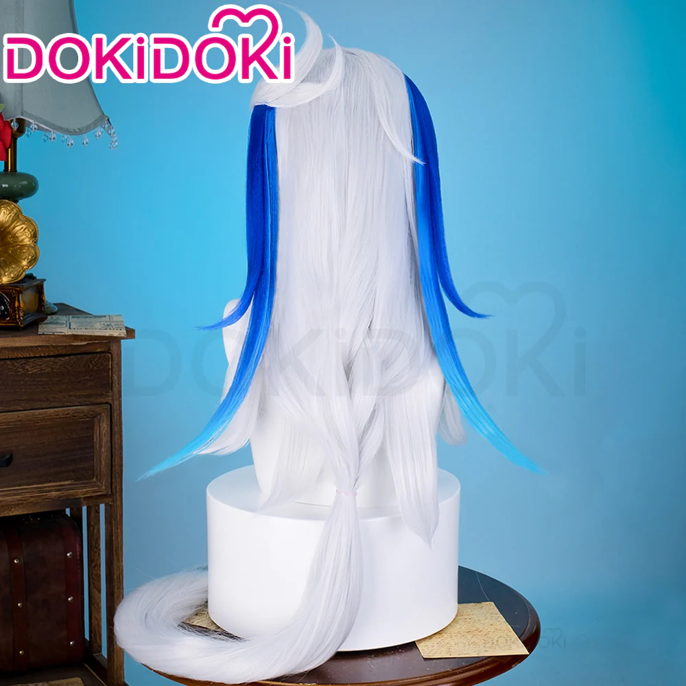 【Wig Ready For Ship】【Front Lace】DokiDoki Game Genshin Impact Cosplay Fontaine Neuvillette Wig Long Grey Blue / Lightstrip/Wefts - Image 3
