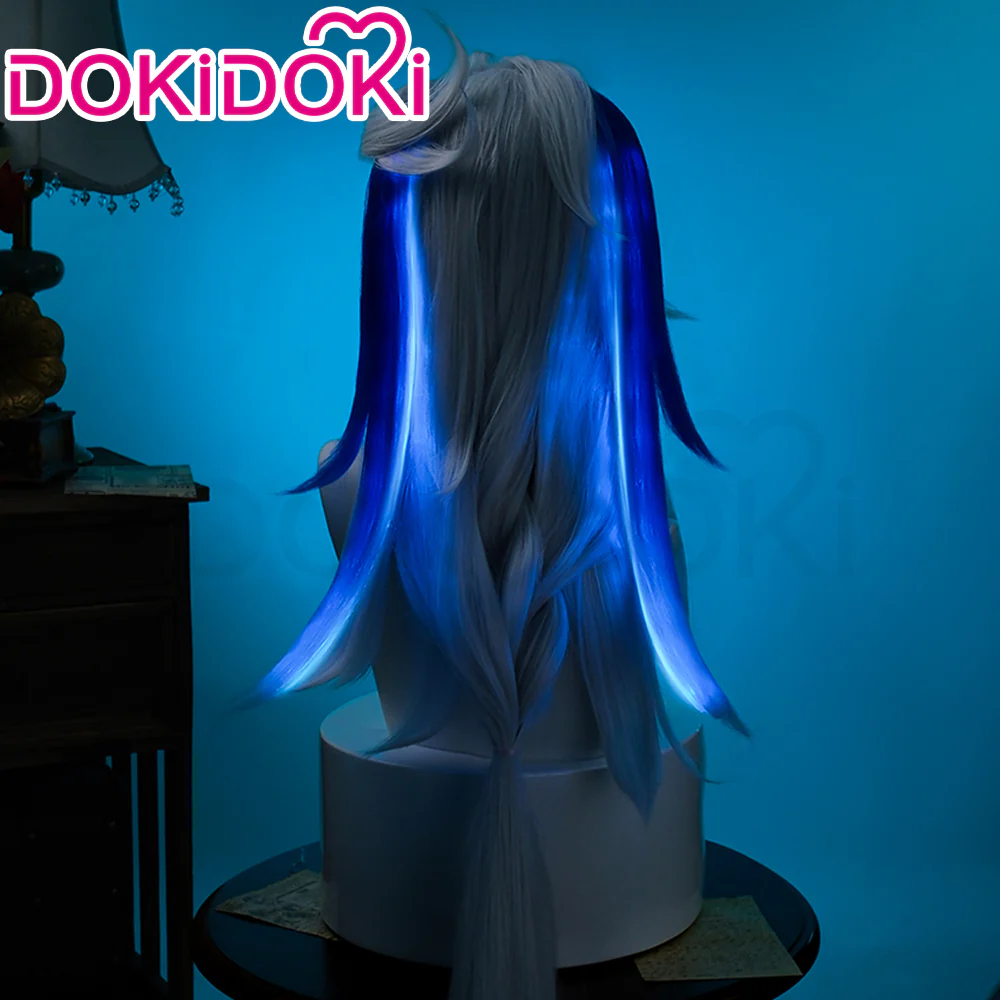 【Wig Ready For Ship】【Front Lace】DokiDoki Game Genshin Impact Cosplay Fontaine Neuvillette Wig Long Grey Blue / Lightstrip/Wefts - Image 6