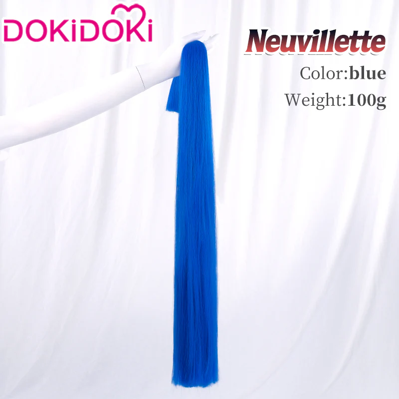 【Wig Ready For Ship】【Front Lace】DokiDoki Game Genshin Impact Cosplay Fontaine Neuvillette Wig Long Grey Blue / Lightstrip/Wefts - Image 8