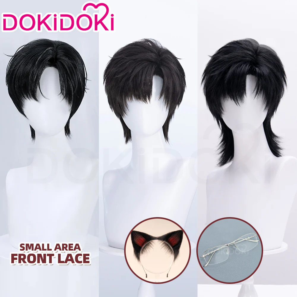 【Partially Ready For Ship】【Small Area Front Lace】DokiDoki Game Light and Night Cosplay Zayne / Osborn Wig / Glasses / Ears Short Straight Black Hair Xiao Yi Mullet Silent Radiance