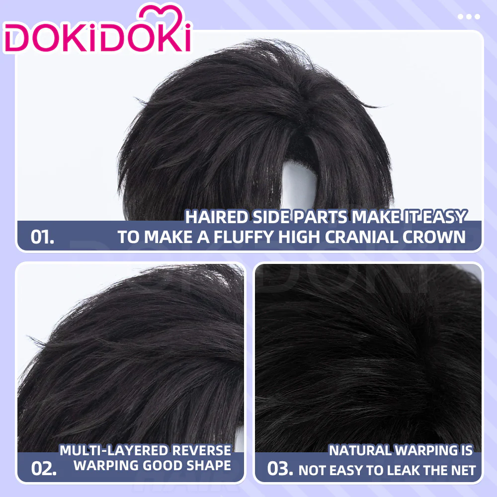 【Partially Ready For Ship】【Small Area Front Lace】DokiDoki Game Light and Night Cosplay Zayne / Osborn Wig / Glasses / Ears Short Straight Black Hair Xiao Yi Mullet Silent Radiance - Image 10