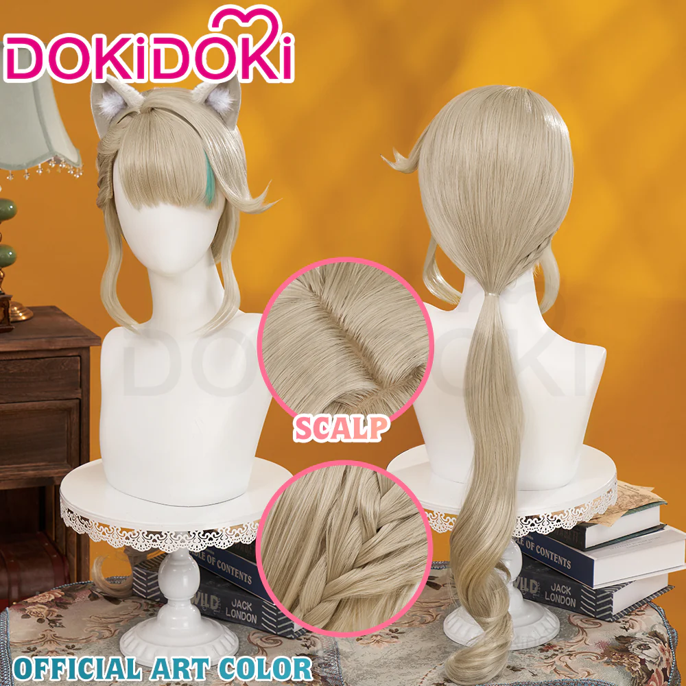 【Official Art Color Ver Ready For Ship】DokiDoki Game Genshin Impact Cosplay Fontaine Lynette Wig Silver Cute Green Hight Hair/ Wefts/Tattoo Sticker