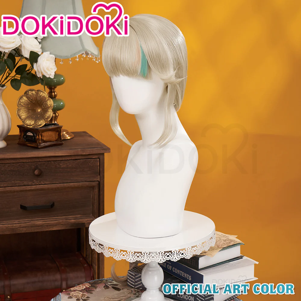 【Official Art Color Ver Ready For Ship】DokiDoki Game Genshin Impact Cosplay Fontaine Lynette Wig Silver Cute Green Hight Hair/ Wefts/Tattoo Sticker - Image 2
