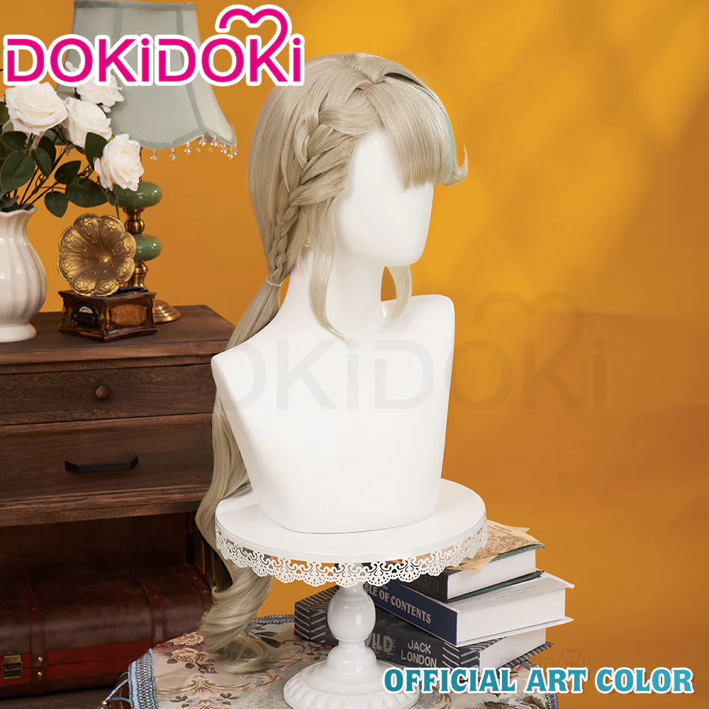 【Official Art Color Ver Ready For Ship】DokiDoki Game Genshin Impact Cosplay Fontaine Lynette Wig Silver Cute Green Hight Hair/ Wefts/Tattoo Sticker - Image 3