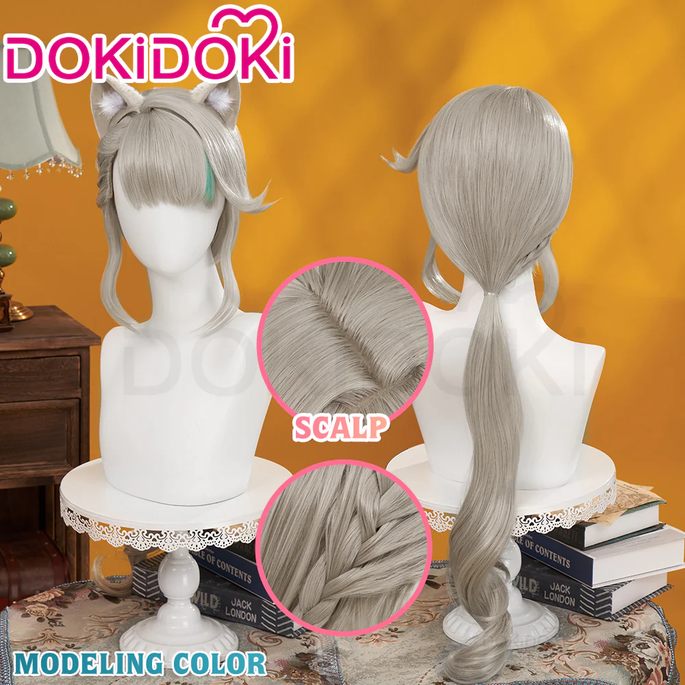 【Official Art Color Ver Ready For Ship】DokiDoki Game Genshin Impact Cosplay Fontaine Lynette Wig Silver Cute Green Hight Hair/ Wefts/Tattoo Sticker - Image 6