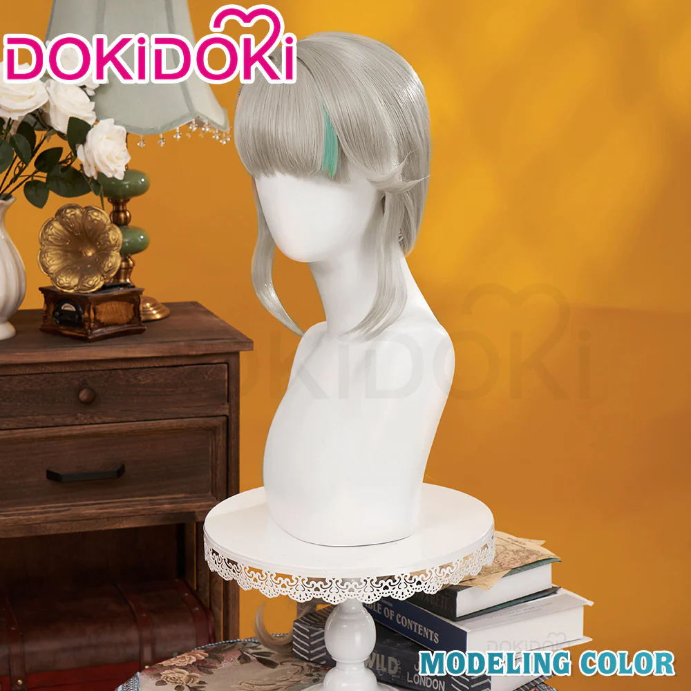 【Official Art Color Ver Ready For Ship】DokiDoki Game Genshin Impact Cosplay Fontaine Lynette Wig Silver Cute Green Hight Hair/ Wefts/Tattoo Sticker - Image 7