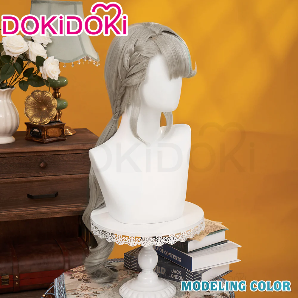 【Official Art Color Ver Ready For Ship】DokiDoki Game Genshin Impact Cosplay Fontaine Lynette Wig Silver Cute Green Hight Hair/ Wefts/Tattoo Sticker - Image 8