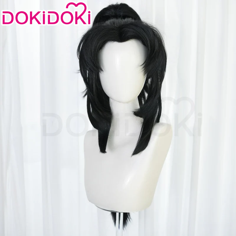 【In Stock】DokiDoki Anime Cosplay Samurai Wig Long Curly Black Hair Ponytail