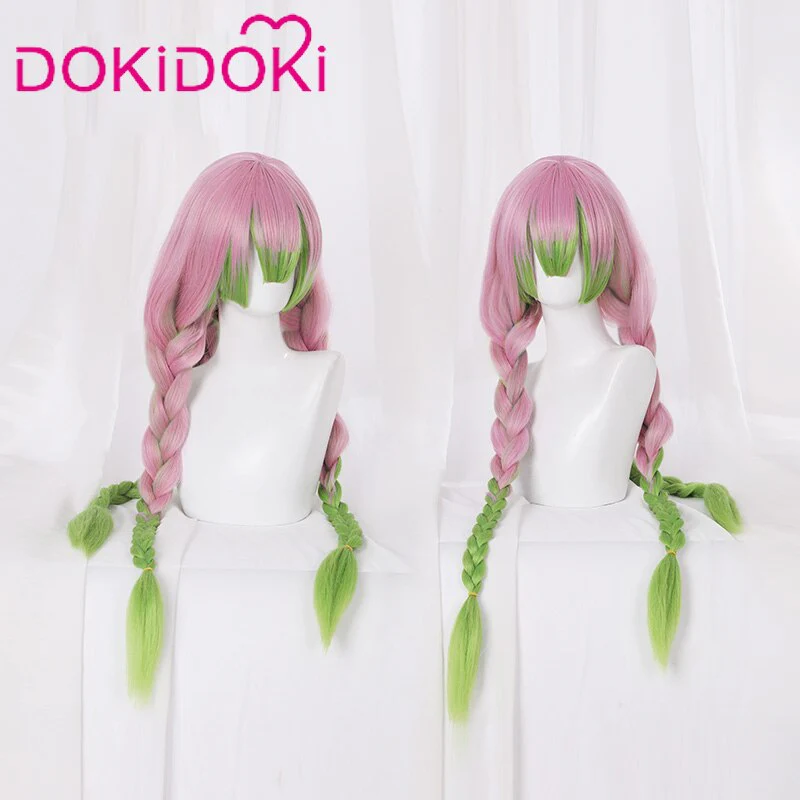 DokiDoki Anime Cosplay Wig Long Pink & Green Hair Halloween - Image 3