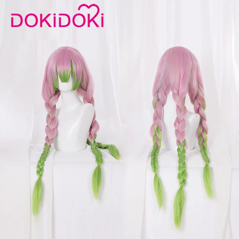 DokiDoki Anime Cosplay Wig Long Pink & Green Hair Halloween - Image 4