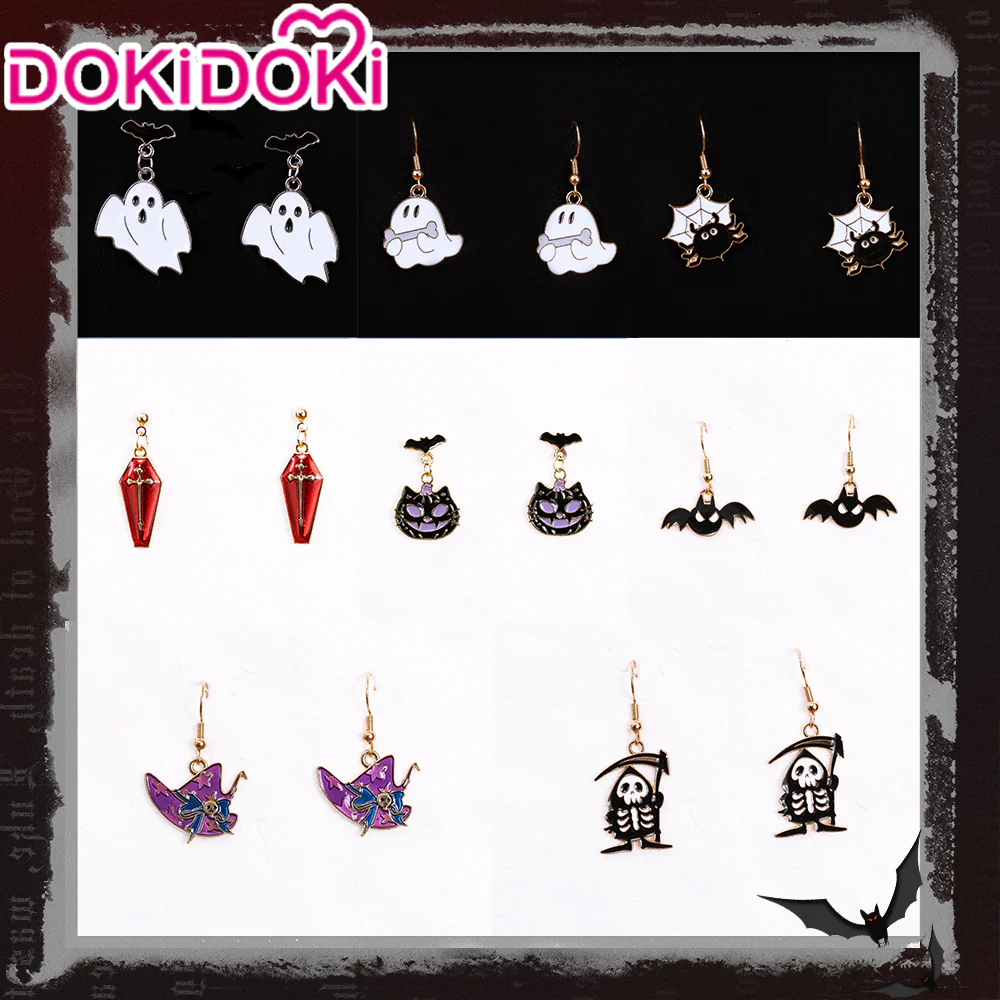 【Partial Ready For Ship】【In Stock】DokiDoki Halloween Spider / Skull / Ghost / Witch Hat / Bat / Cross / Cat Earrings