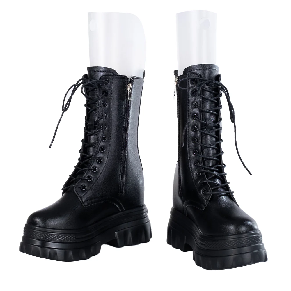 【12CM】DokiDoki Height Increasing Shoes / Elevator Shoes Martin Boots Black White 12CM Platform Shoes - Image 6
