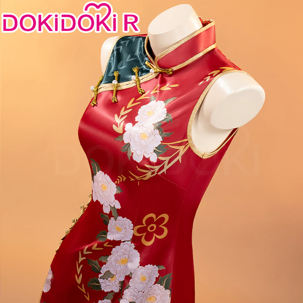 【In Stock】DokiDoki-R Anime Cosplay Costume Red Cheongsam - Image 3
