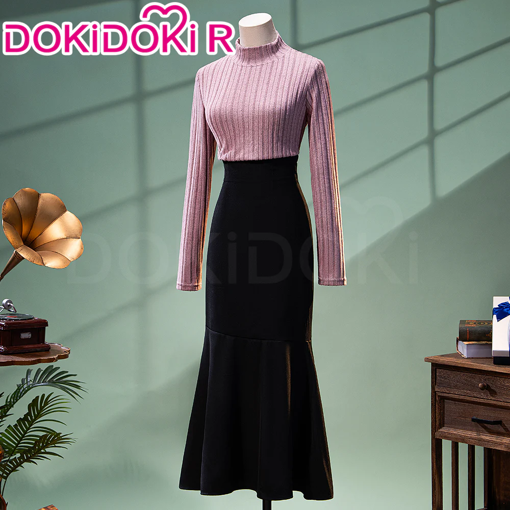 【In Stock】DokiDoki-R Anime The Fragrant Flower Blooms With Dignity Cosplay Waguri Kaoruko Costume Casual Wear Purple Sweater Black Long Dress