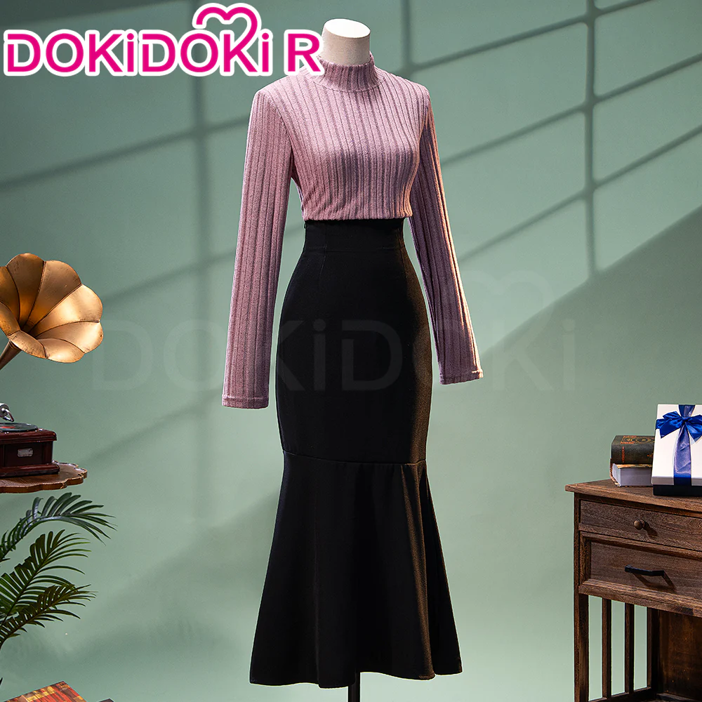 【In Stock】DokiDoki-R Anime The Fragrant Flower Blooms With Dignity Cosplay Waguri Kaoruko Costume Casual Wear Purple Sweater Black Long Dress - Image 3