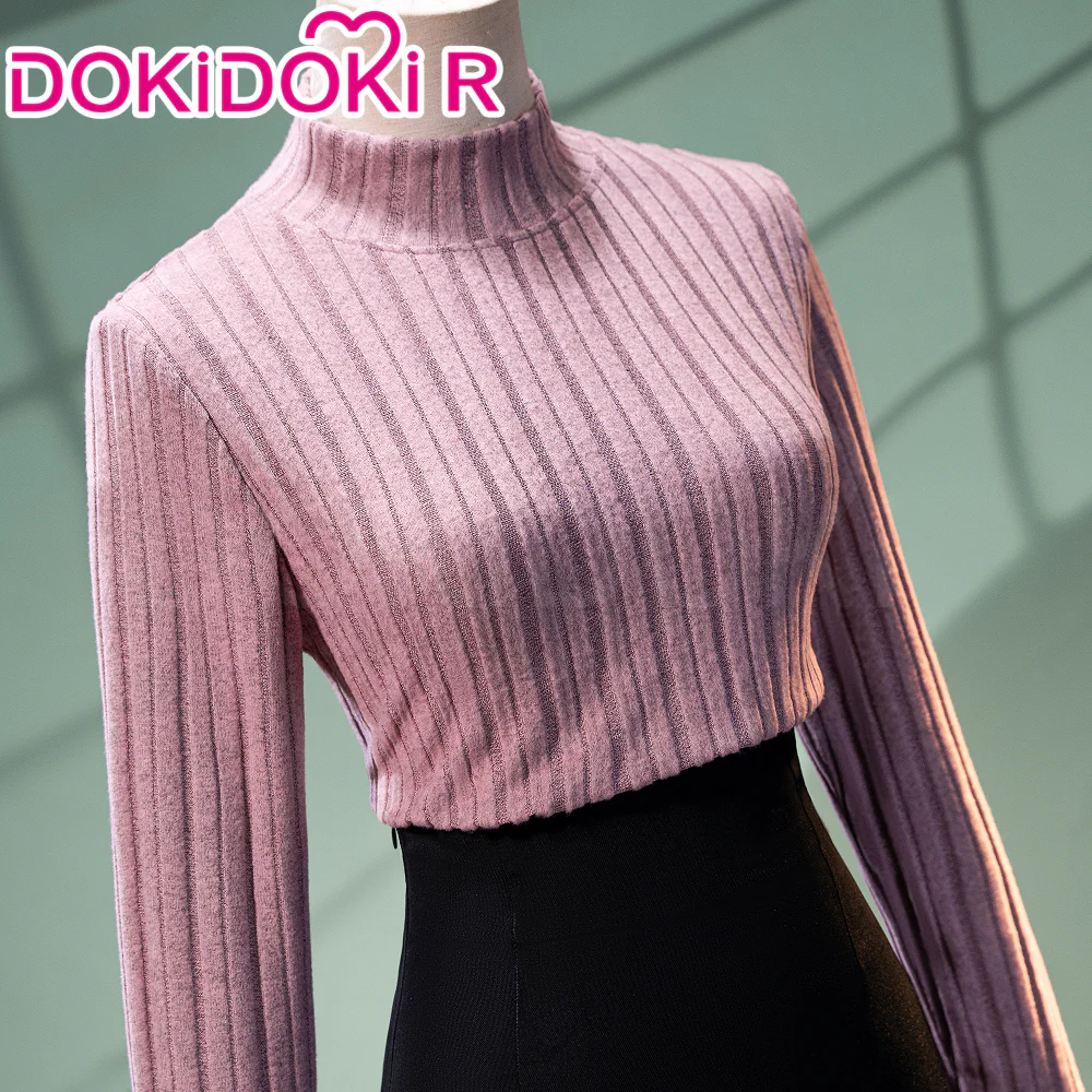 【In Stock】DokiDoki-R Anime The Fragrant Flower Blooms With Dignity Cosplay Waguri Kaoruko Costume Casual Wear Purple Sweater Black Long Dress - Image 4