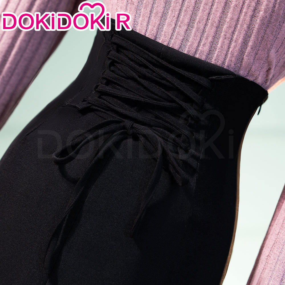 【In Stock】DokiDoki-R Anime The Fragrant Flower Blooms With Dignity Cosplay Waguri Kaoruko Costume Casual Wear Purple Sweater Black Long Dress - Image 6