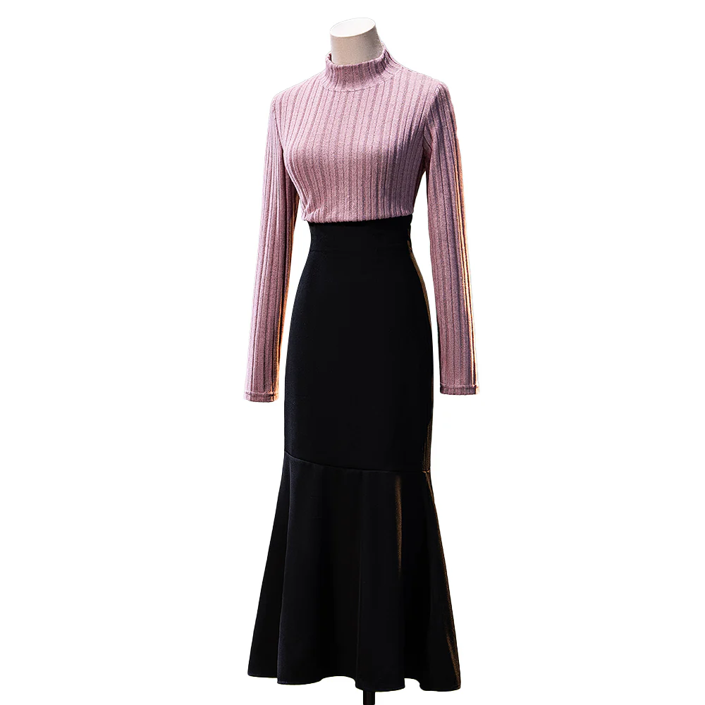 【In Stock】DokiDoki-R Anime The Fragrant Flower Blooms With Dignity Cosplay Waguri Kaoruko Costume Casual Wear Purple Sweater Black Long Dress - Image 7