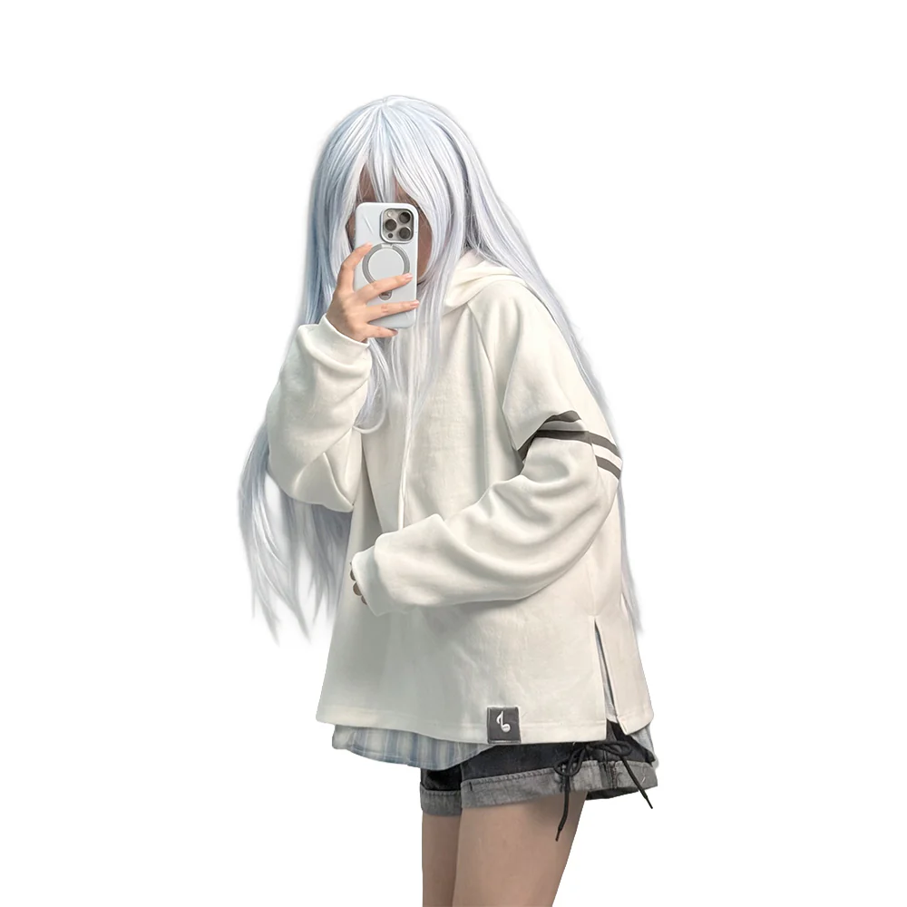 【In Stock】DokiDoki-R Game Cosplay Costume White Fleece Lined Hoodie - Image 5