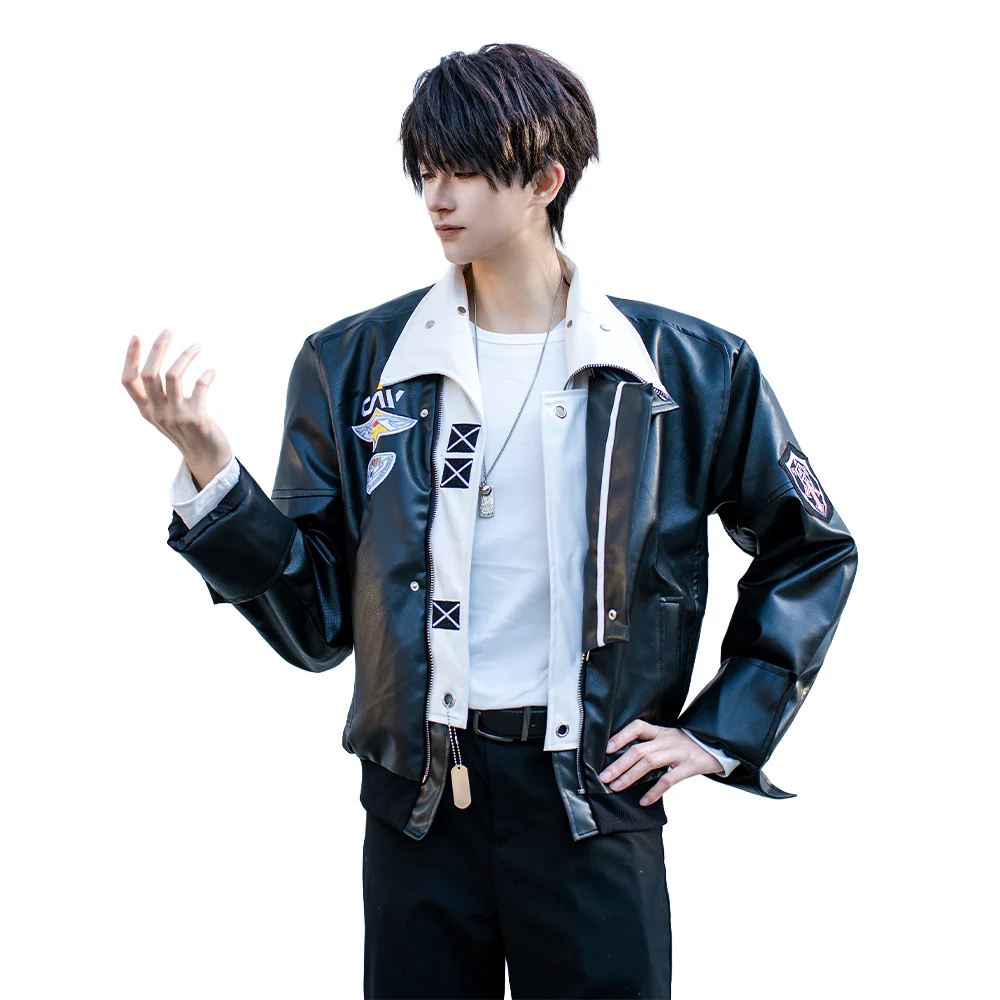 【In Stock】【Size S-2XL】DokiDoki-R Game Love and Deepspace Cosplay Caleb Costume Black Leather Jacket DAA Standard Uniform Aerospace - Image 5