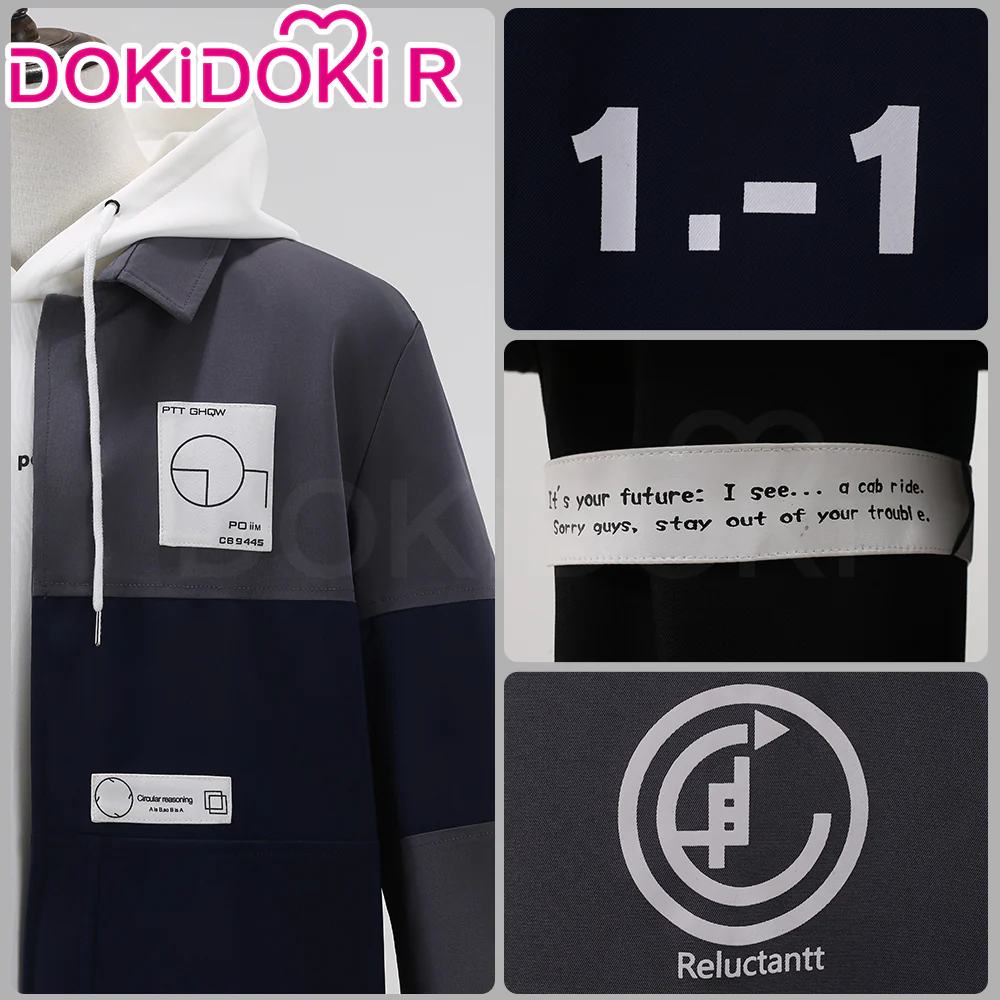 【Size S-2XL】DokiDoki-R Game The Hundred Line Last Defense Academy Cosplay Sumino Takumi Costume Black And White Long-Sleeved Jacket / Wig Red Black Curly Hair - Image 3