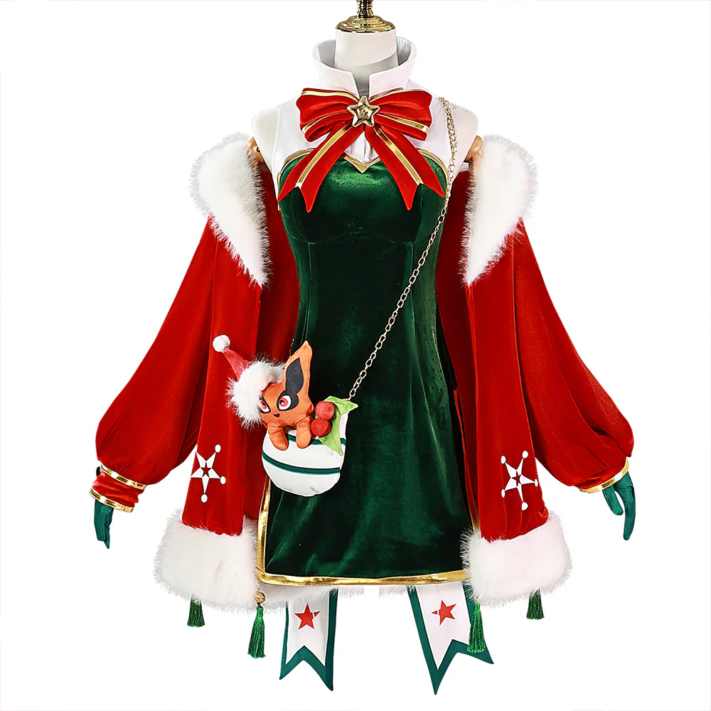 【Partially Ready For Ship】【In Stock】【Size XS-3XL】DokiDoki-R Anime Cosplay Green Costume Red Coat Christmas - Image 4