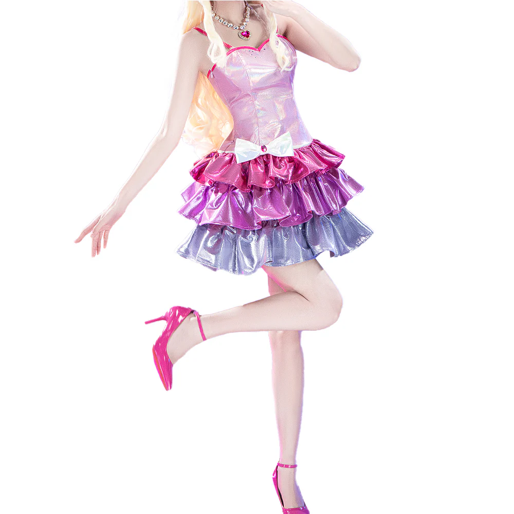 【Costume Ready For Ship】【Size S-2XL】Dokidoki-R Movie  Cosplay Pink Dress Costume / Shoes - Image 5