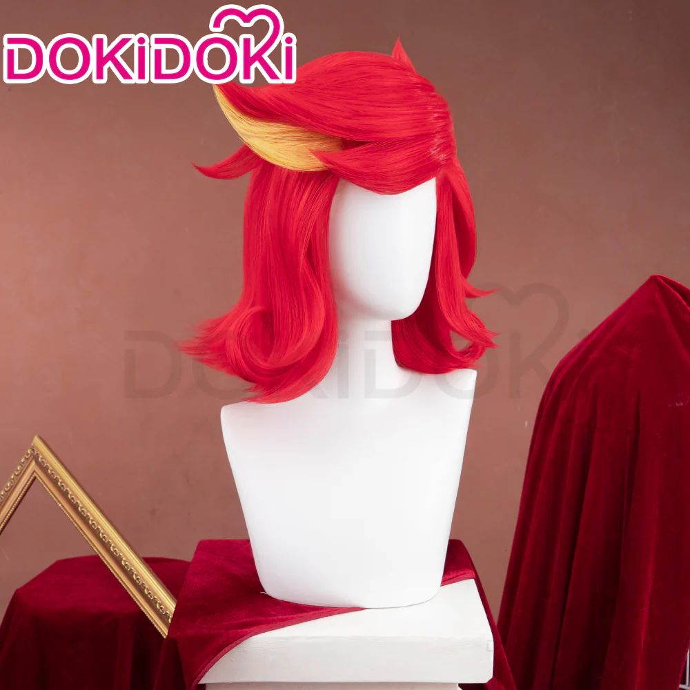 【Pre Crimped 】DokiDoki Anime Hell Hotel Cosplay Wig Short Curly Red Yellow Hair - Image 2