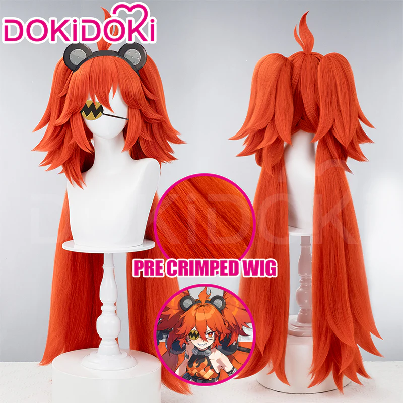 【Wig Ready For Ship】【Pre Crimped 】DokiDoki Game Zenless Zone Zero Cosplay Koleda Belobog Wig / Eyeshade Long Straight Orange Red Hair - Image 2