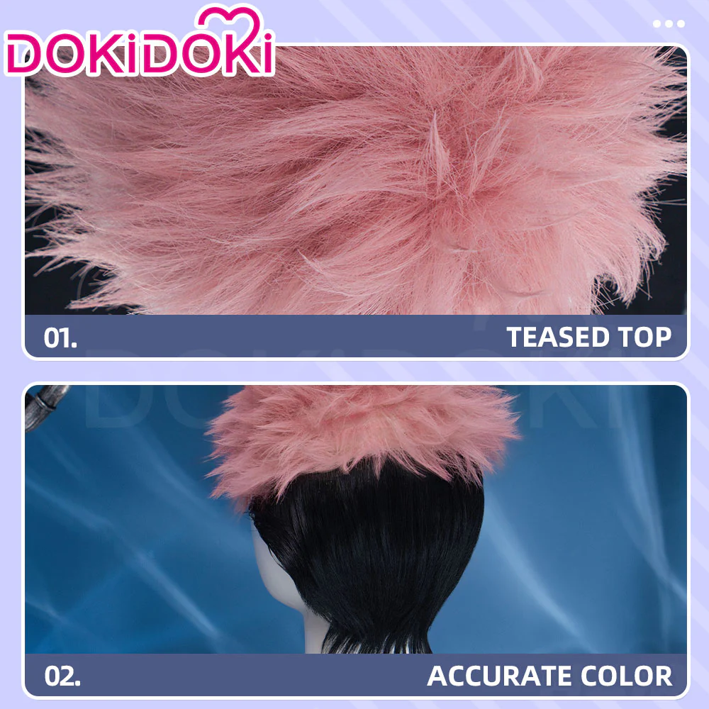 Dokidoki Anime Cosplay Wig Short Pink Black Hair Halloween - Image 4