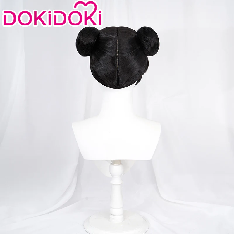 【Ready For Ship】DokiDoki Game Fighter Cosplay Wig Short Black Cute Bun - Image 2