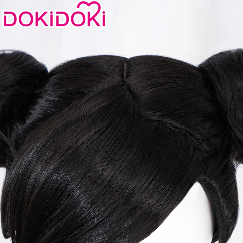 【Ready For Ship】DokiDoki Game Fighter Cosplay Wig Short Black Cute Bun - Image 3