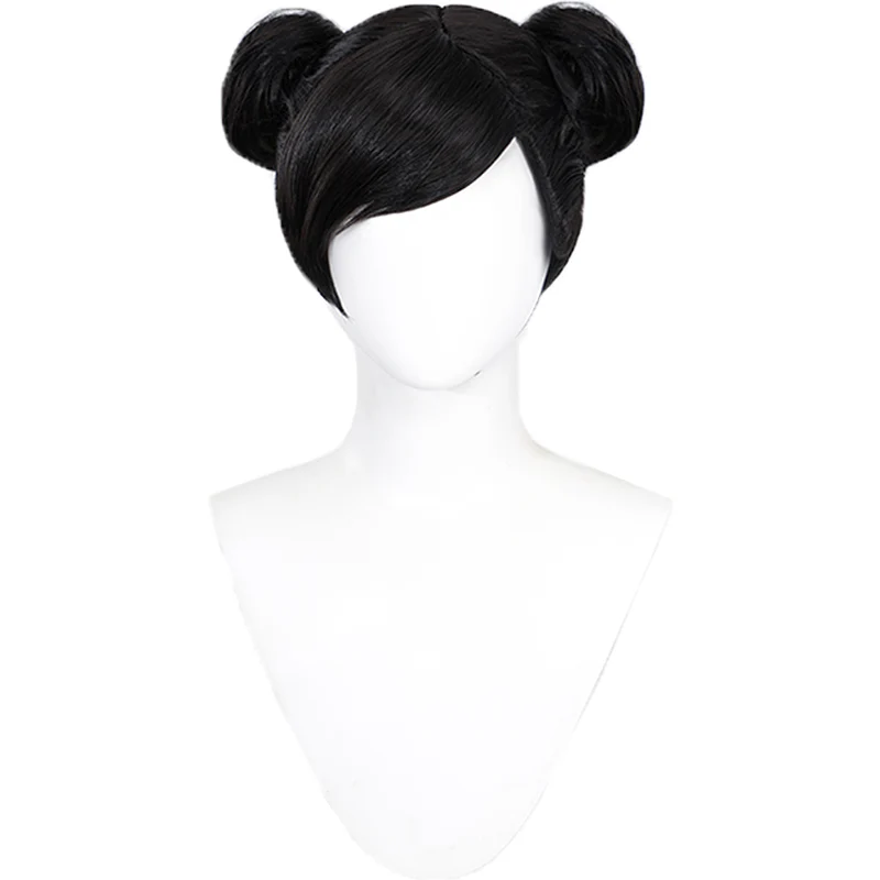 【Ready For Ship】DokiDoki Game Fighter Cosplay Wig Short Black Cute Bun - Image 4