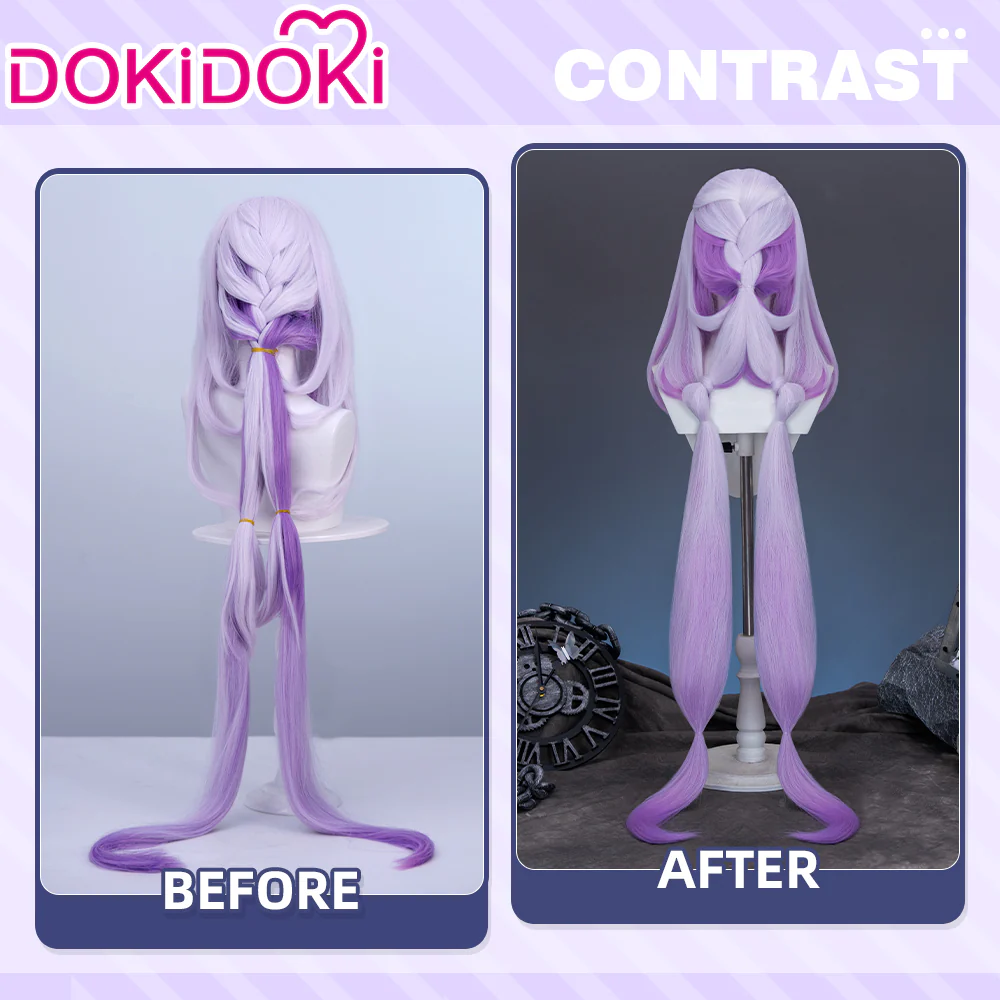【Ready For Ship】DokiDoki Game Honkai: Star Rail Cosplay Castorice Cosplay Wig / Headwear Ears / Earrings Ear Clips Ear Accessories  Long Straight Purple Hair Twin Ponytails - Image 5