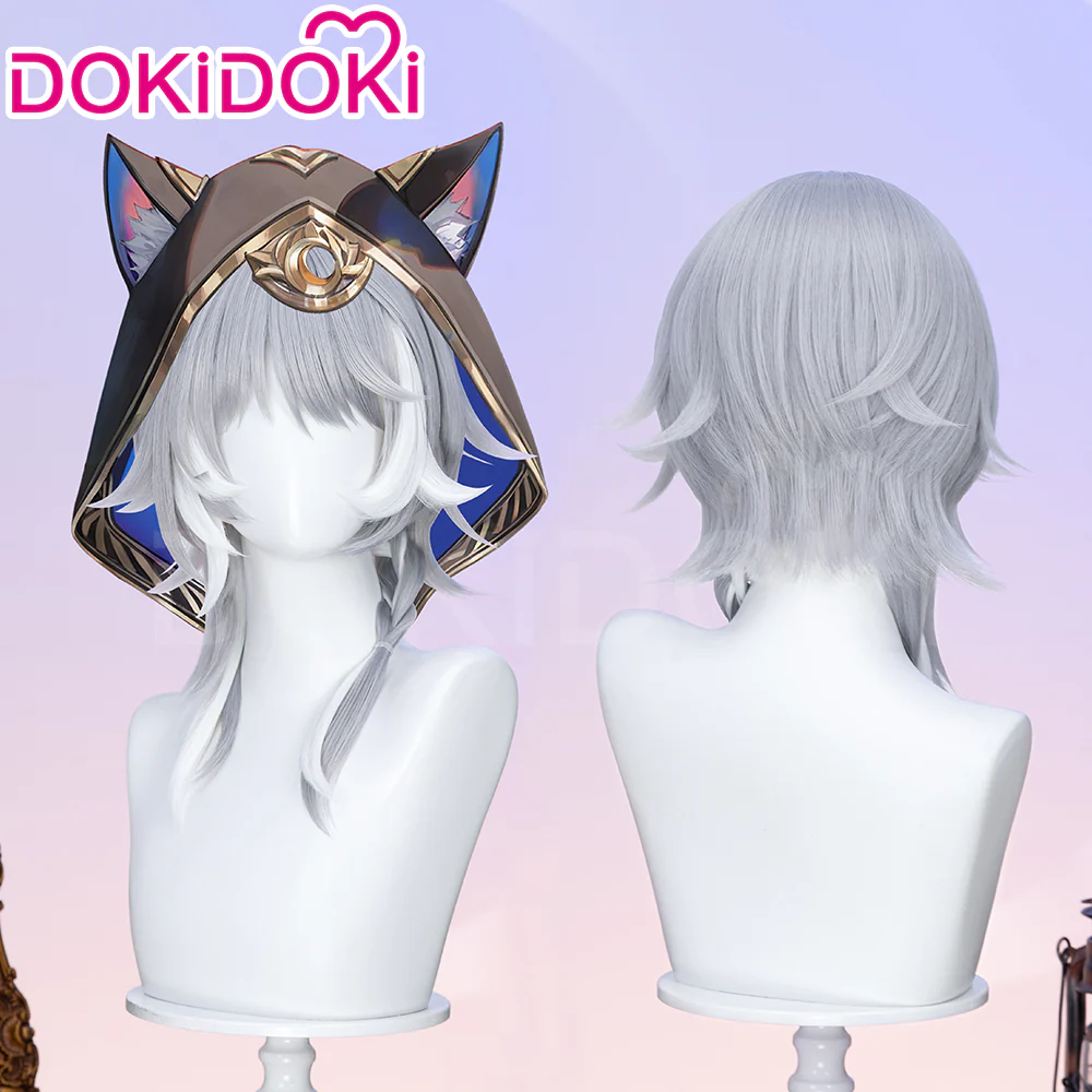 DokiDoki Game Honkai: Star Rail Cosplay Cipher Wig Long Straight Blue Gray White Highlights Hair