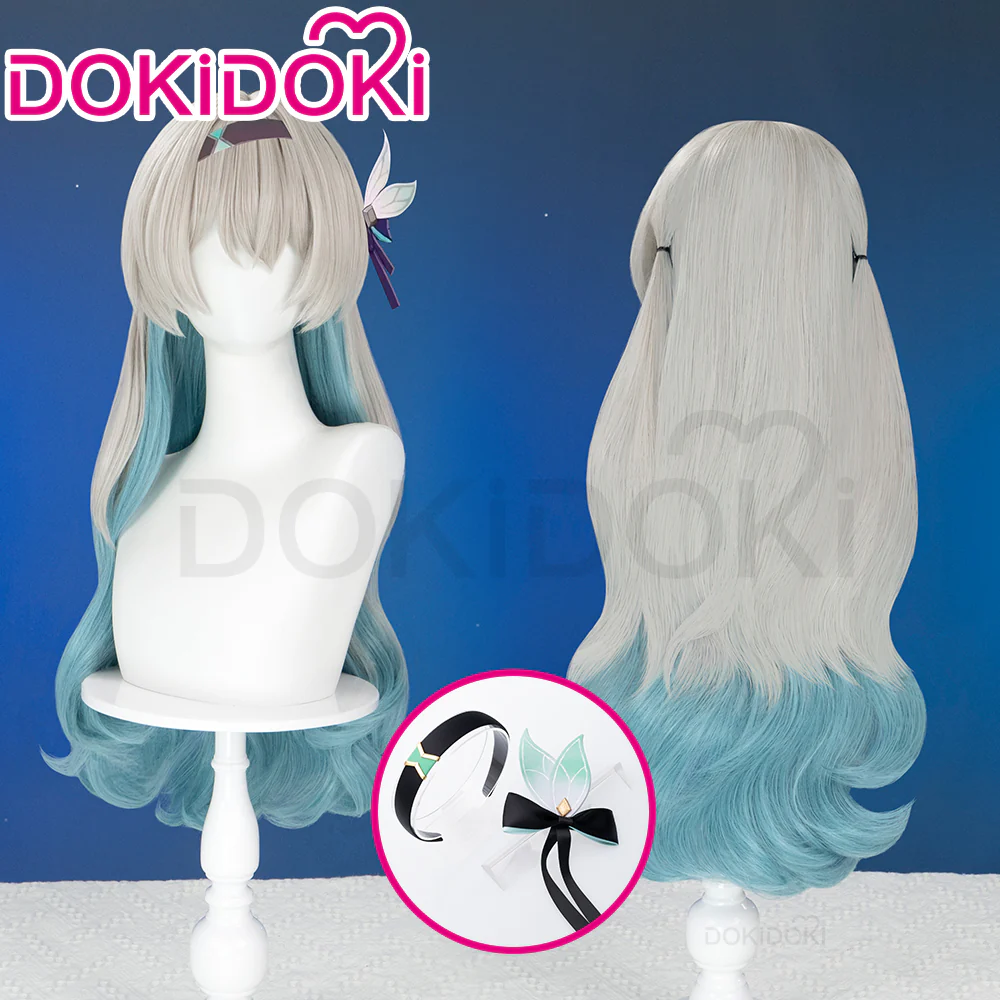 【Ready For Ship】DokiDoki Game Honkai: Star Rail Cosplay Firefly Wig Long Curly Grey Green Wig / Headpiece Headwear