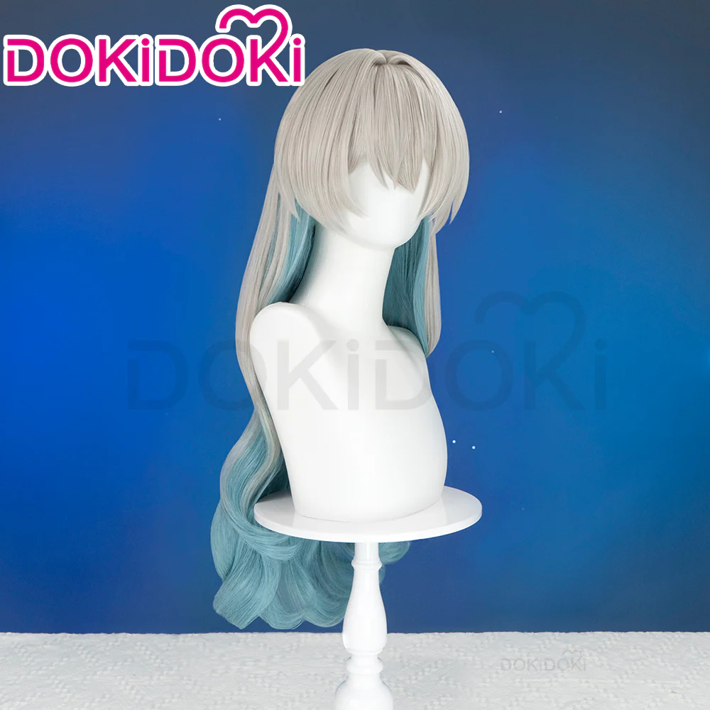 【Ready For Ship】DokiDoki Game Honkai: Star Rail Cosplay Firefly Wig Long Curly Grey Green Wig / Headpiece Headwear - Image 2