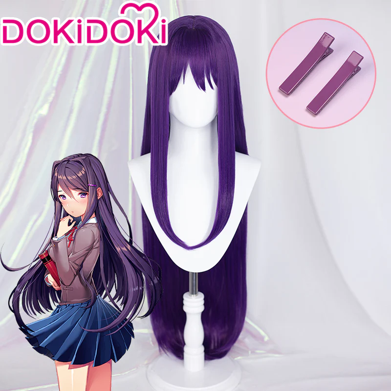 DokiDoki Game Literature Club Cosplay Yuri Cosplay Wig Long Purple Hair  DDLC