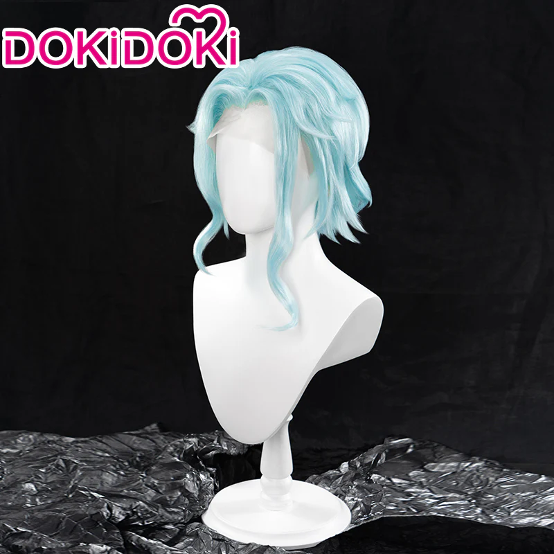 【Ready For Ship】【Front Lace】DokiDoki Game Genshin Impact Fatui Harbinger Cosplay Il Dottore Wig Short Curly Blue - Image 2