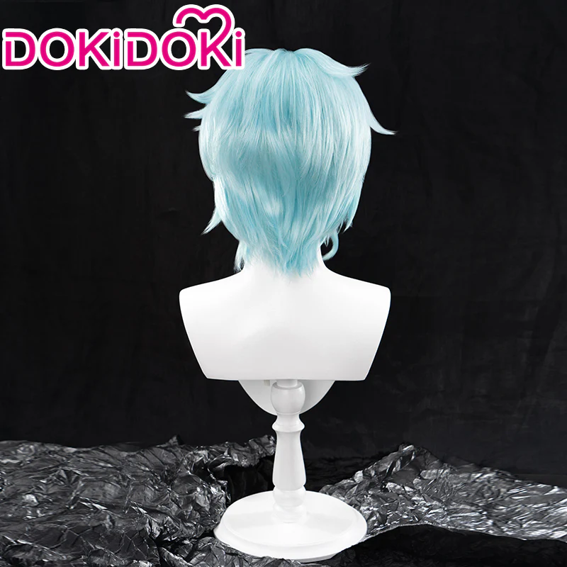 【Ready For Ship】【Front Lace】DokiDoki Game Genshin Impact Fatui Harbinger Cosplay Il Dottore Wig Short Curly Blue - Image 3