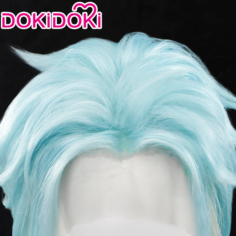 【Ready For Ship】【Front Lace】DokiDoki Game Genshin Impact Fatui Harbinger Cosplay Il Dottore Wig Short Curly Blue - Image 4